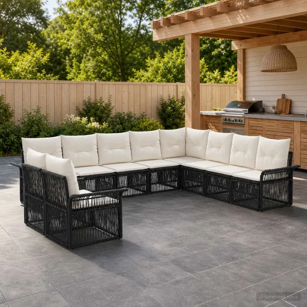Ensemble de canapé de jardin 10 pcs Noir polyrotin