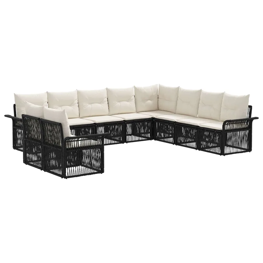 Ensemble de canapé de jardin 10 pcs Noir polyrotin - 2