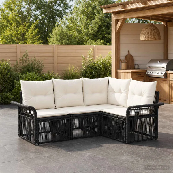 Ensemble de canapé de jardin 4 pcs Noir polyrotin