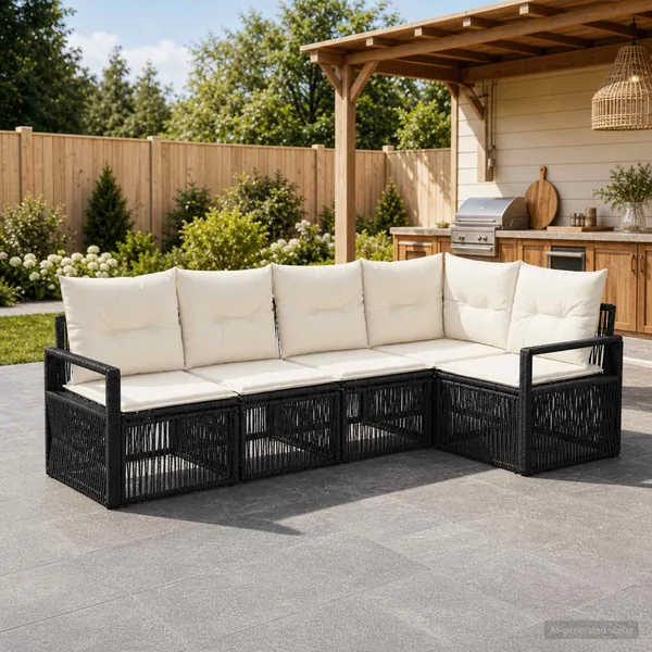 Ensemble de canapé de jardin 5 pcs Noir polyrotin
