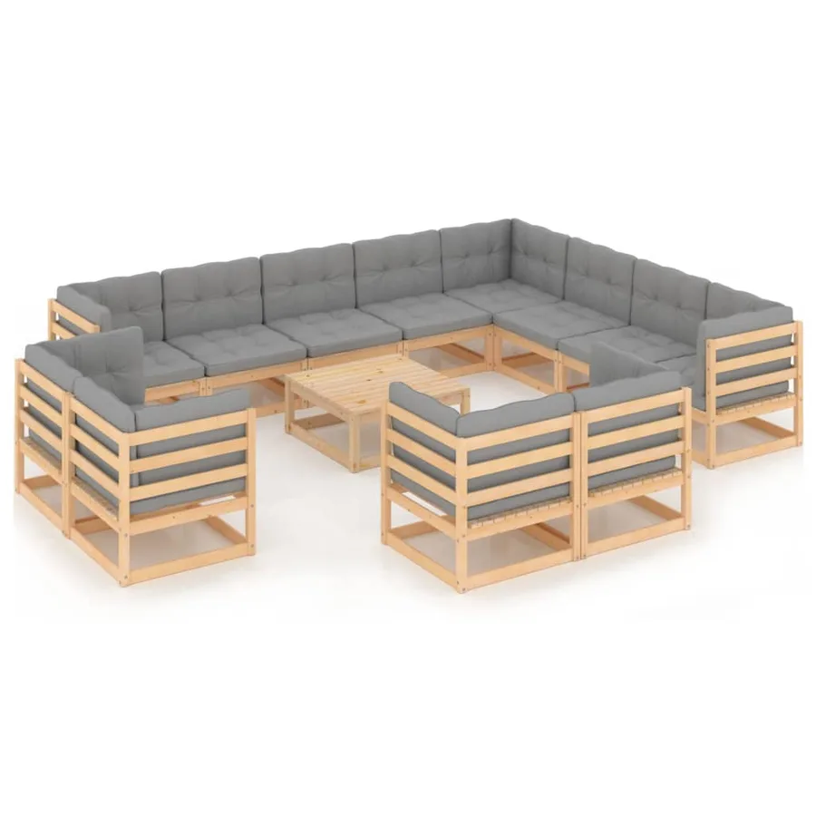 Salon de jardin 13 pcs avec coussins Bois de pin massif - 2