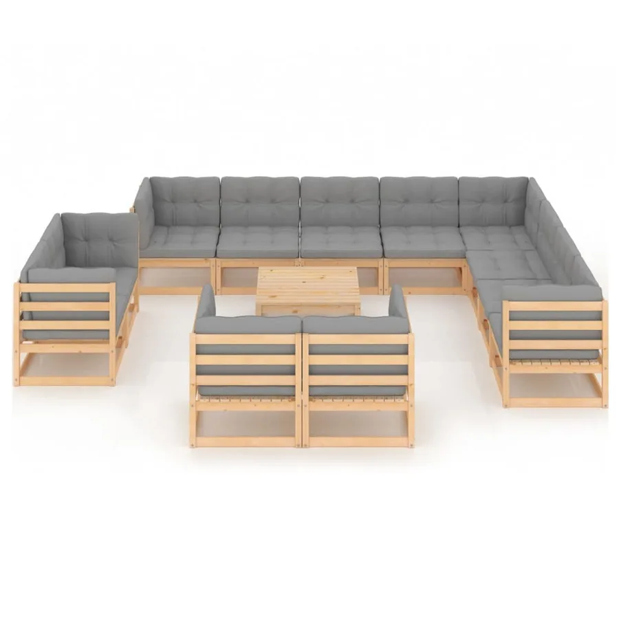 Salon de jardin 13 pcs avec coussins Bois de pin massif - 3