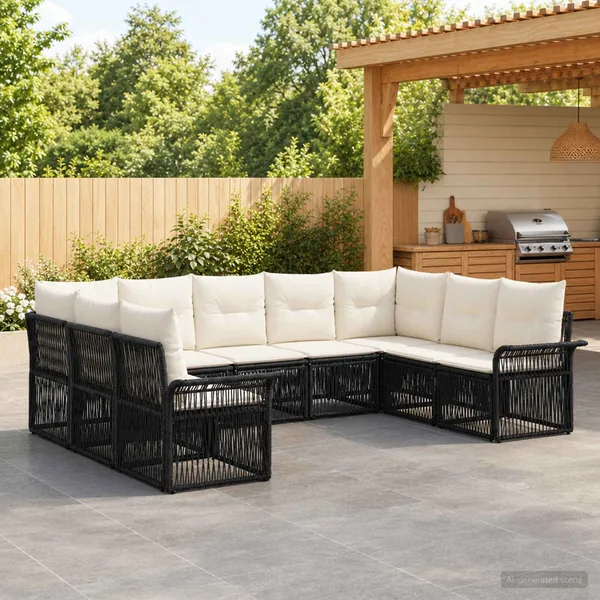 Ensemble de canapé de jardin 9 pcs Noir polyrotin