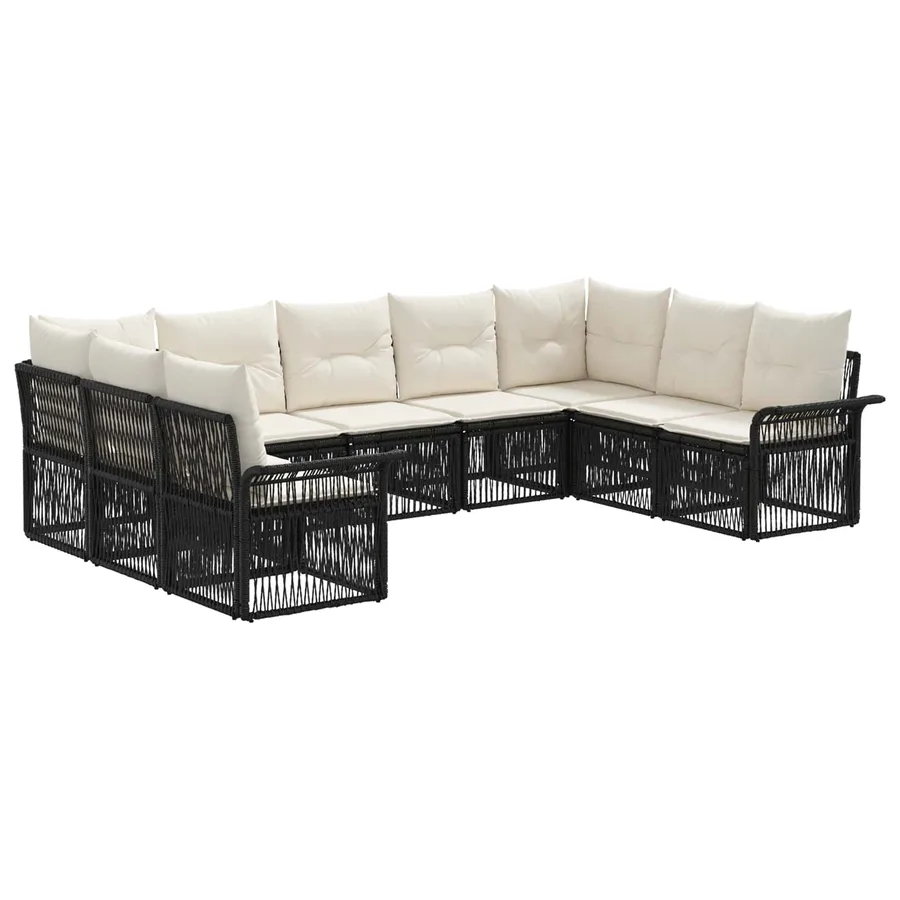 Ensemble de canapé de jardin 9 pcs Noir polyrotin - 2
