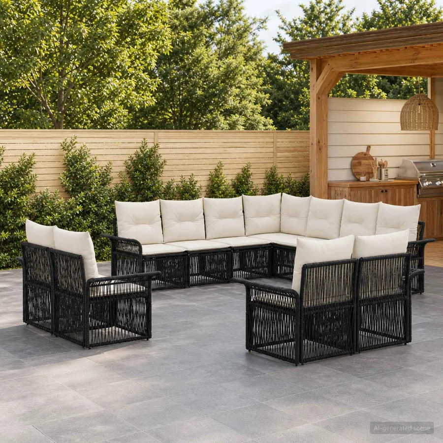 Ensemble de canapé de jardin 11 pcs Noir et blanc crème