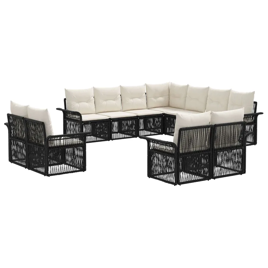 Ensemble de canapé de jardin 11 pcs Noir et blanc crème - 2
