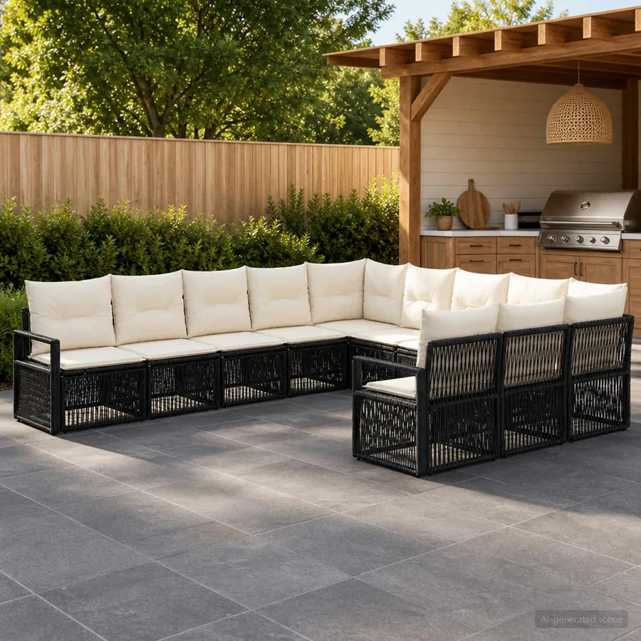 Ensemble de canapé de jardin 11 pcs Noir polyrotin