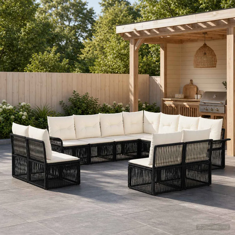 Ensemble de canapé de jardin 11 pcs Noir polyrotin