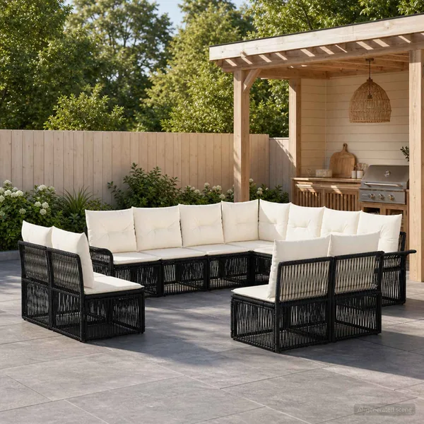 Ensemble de canapé de jardin 11 pcs Noir polyrotin