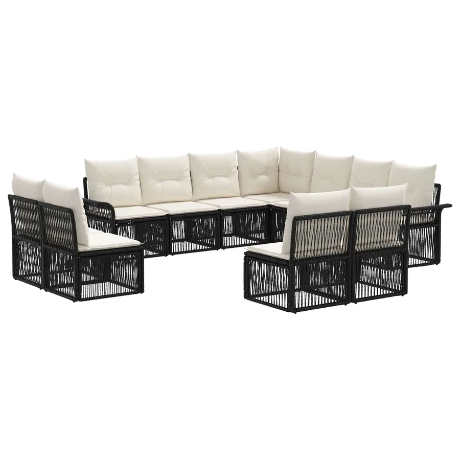 Ensemble de canapé de jardin 11 pcs Noir polyrotin - 2
