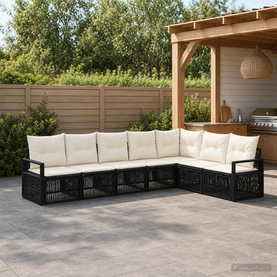 Ensemble de canapé de jardin 7 pcs Noir polyrotin