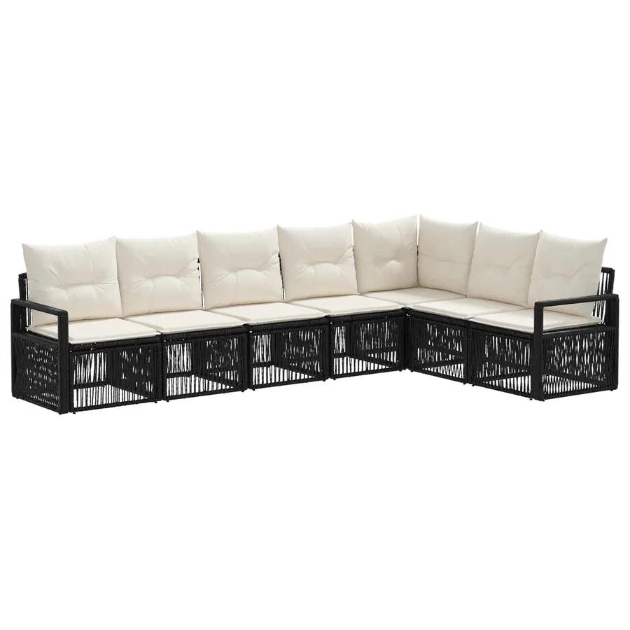 Ensemble de canapé de jardin 7 pcs Noir polyrotin - 2