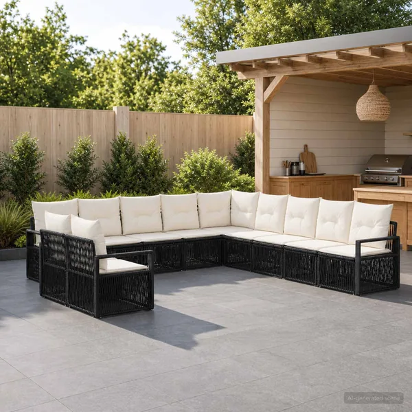 Ensemble de canapé de jardin 11 pcs Noir polyrotin