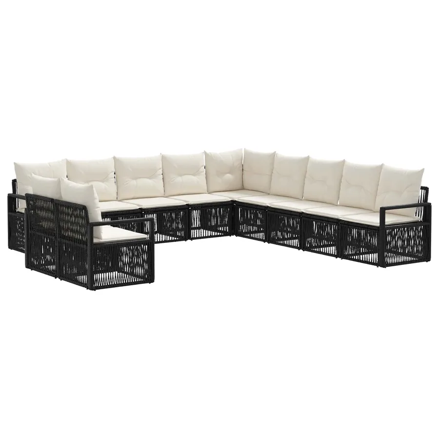 Ensemble de canapé de jardin 11 pcs Noir polyrotin - 2