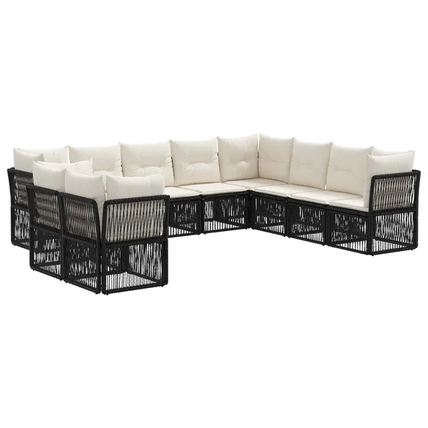 Ensemble de canapé de jardin 10 pcs Noir polyrotin