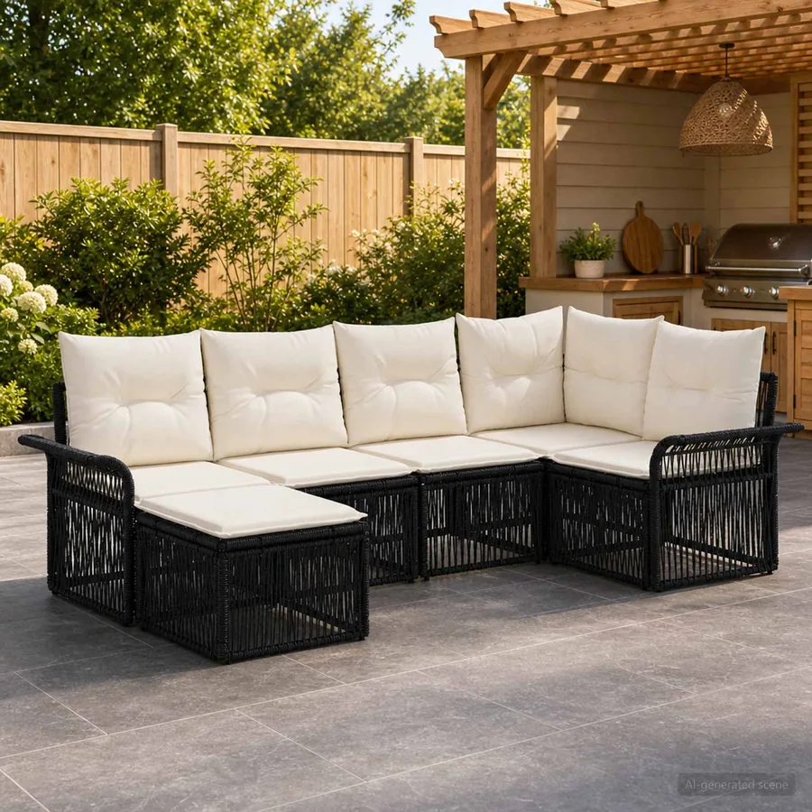 Ensemble de canapé de jardin 6 pcs Noir polyrotin