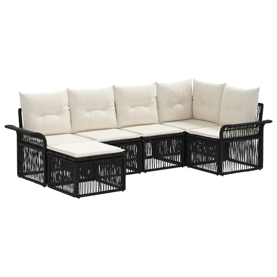Ensemble de canapé de jardin 6 pcs Noir polyrotin - 2
