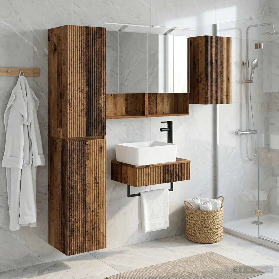 Ensemble de mobilier de salle de bain 5 pcs Bois ancien - 4
