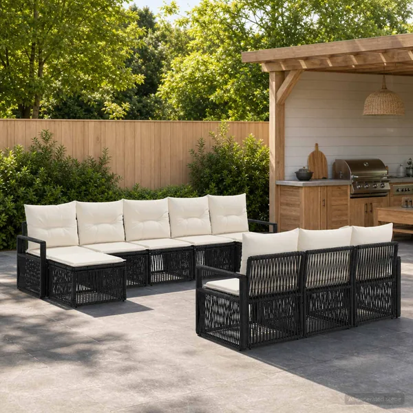 Ensemble de canapé de jardin 10 pcs Noir polyrotin