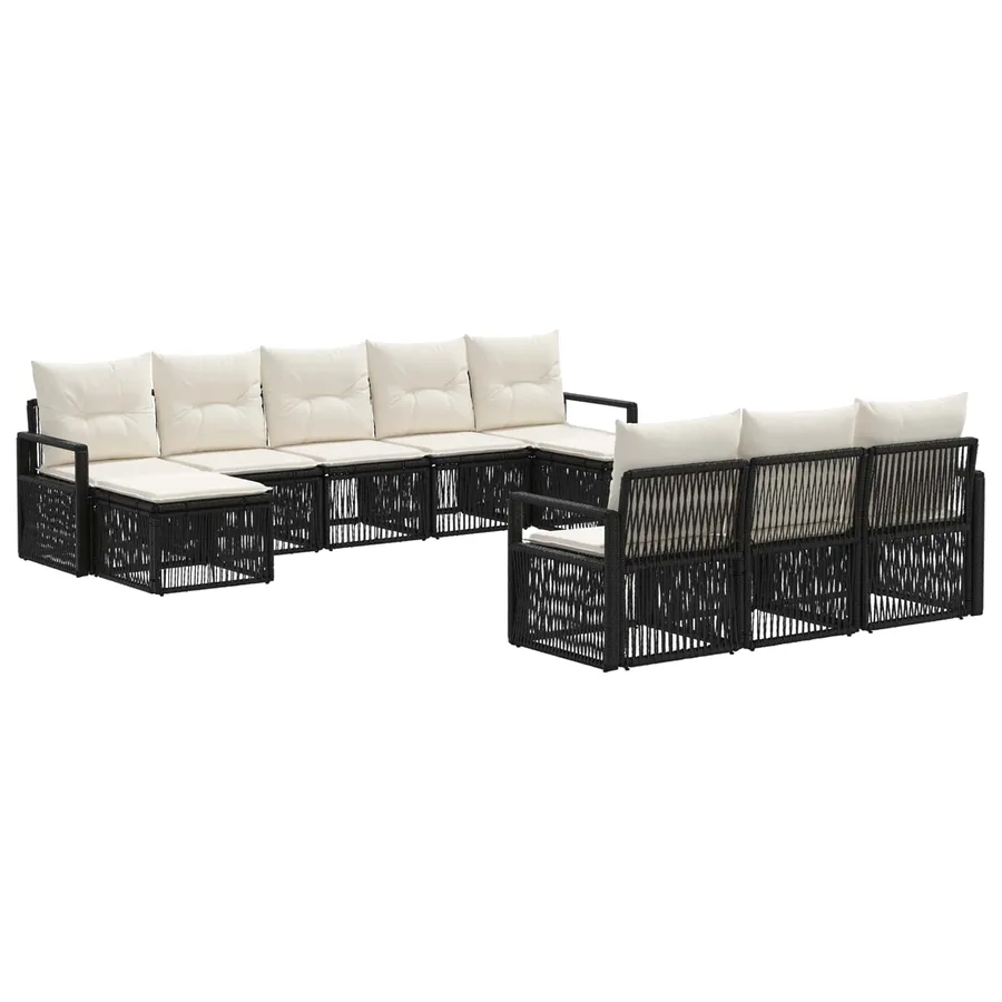 Ensemble de canapé de jardin 10 pcs Noir polyrotin - 2