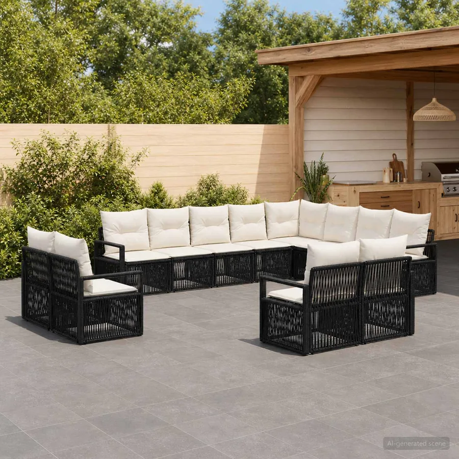 Ensemble de canapé de jardin 12 pcs Noir polyrotin