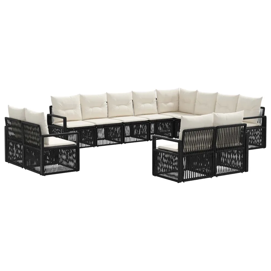 Ensemble de canapé de jardin 12 pcs Noir polyrotin - 2