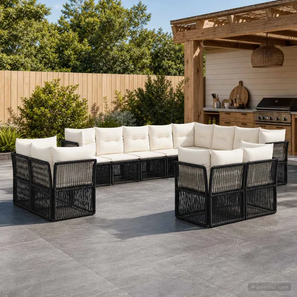 Ensemble de canapé de jardin 12 pcs Noir polyrotin