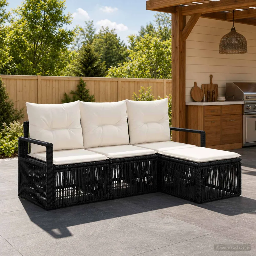 Ensemble de canapé de jardin 4 pcs Noir polyrotin