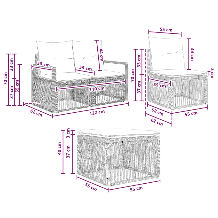 Ensemble de canapé de jardin 4 pcs Noir polyrotin - 8
