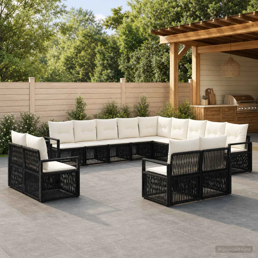 Ensemble de canapé de jardin 13 pcs Noir polyrotin
