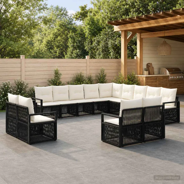 Ensemble de canapé de jardin 13 pcs Noir polyrotin