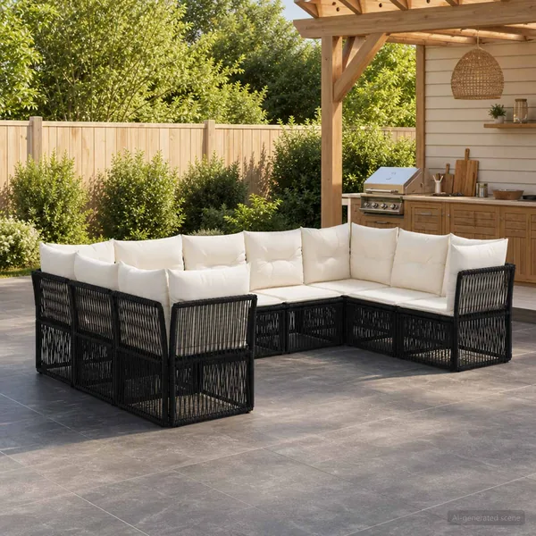 Ensemble de canapé de jardin 9 pcs Noir polyrotin