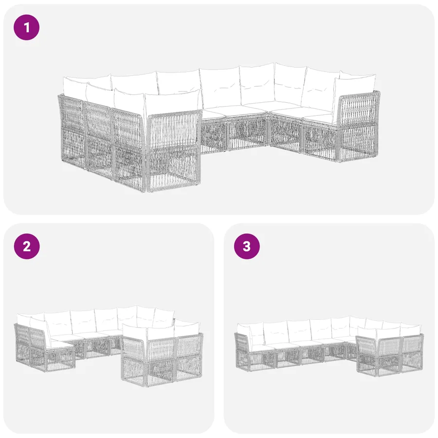 Ensemble de canapé de jardin 9 pcs Noir polyrotin - 7