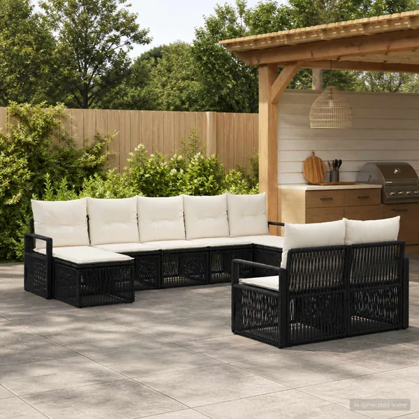 Ensemble de canapé de jardin 9 pcs Noir polyrotin