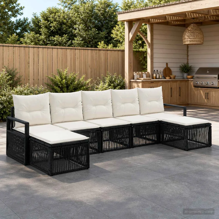 Ensemble de canapé de jardin 7 pcs Noir polyrotin