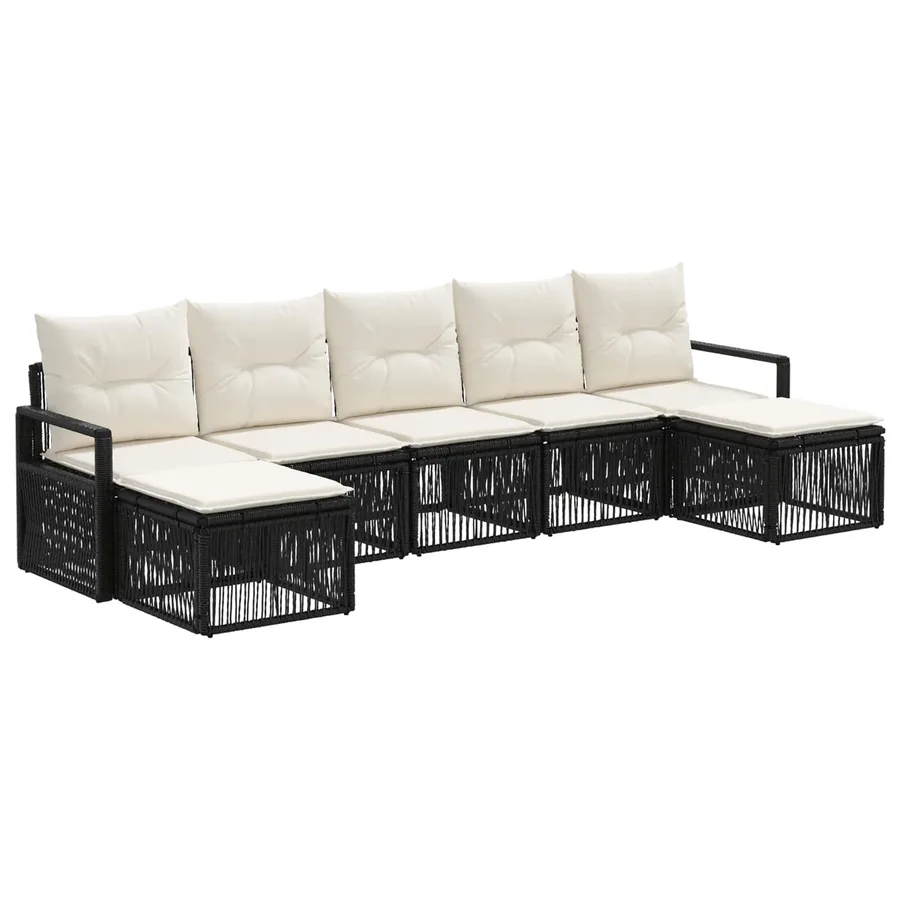 Ensemble de canapé de jardin 7 pcs Noir polyrotin - 2