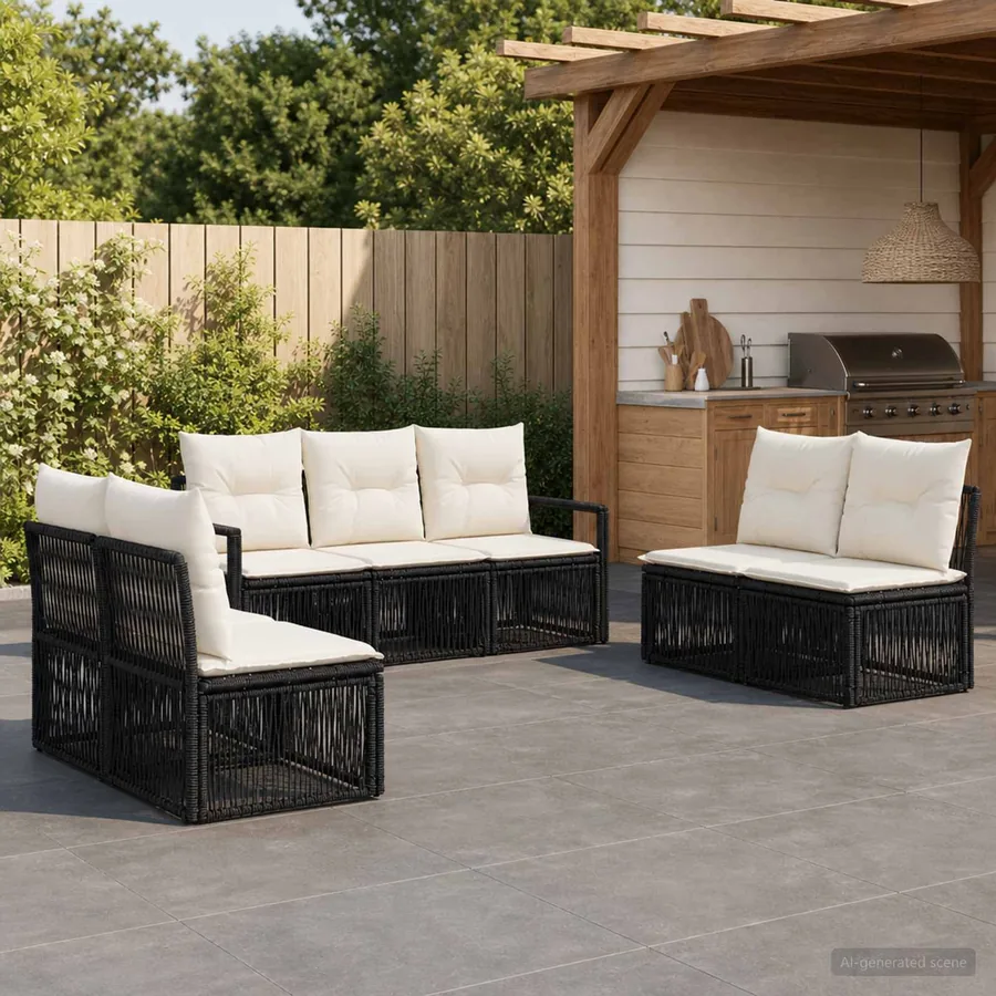 Ensemble de canapé de jardin 7 pcs Noir polyrotin
