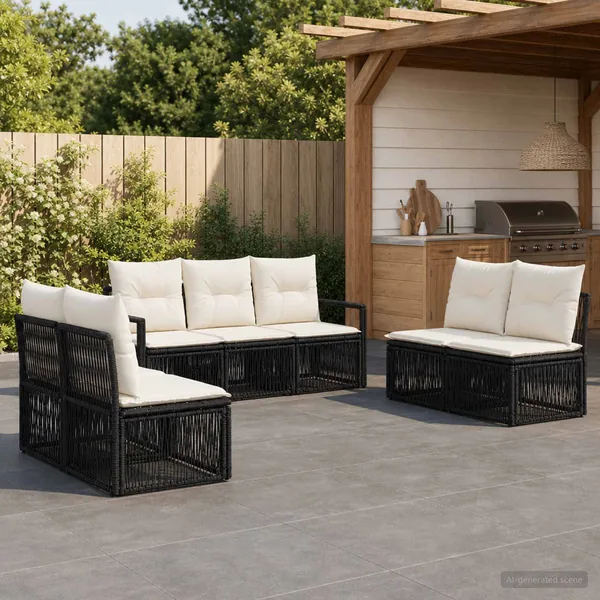 Ensemble de canapé de jardin 7 pcs Noir polyrotin