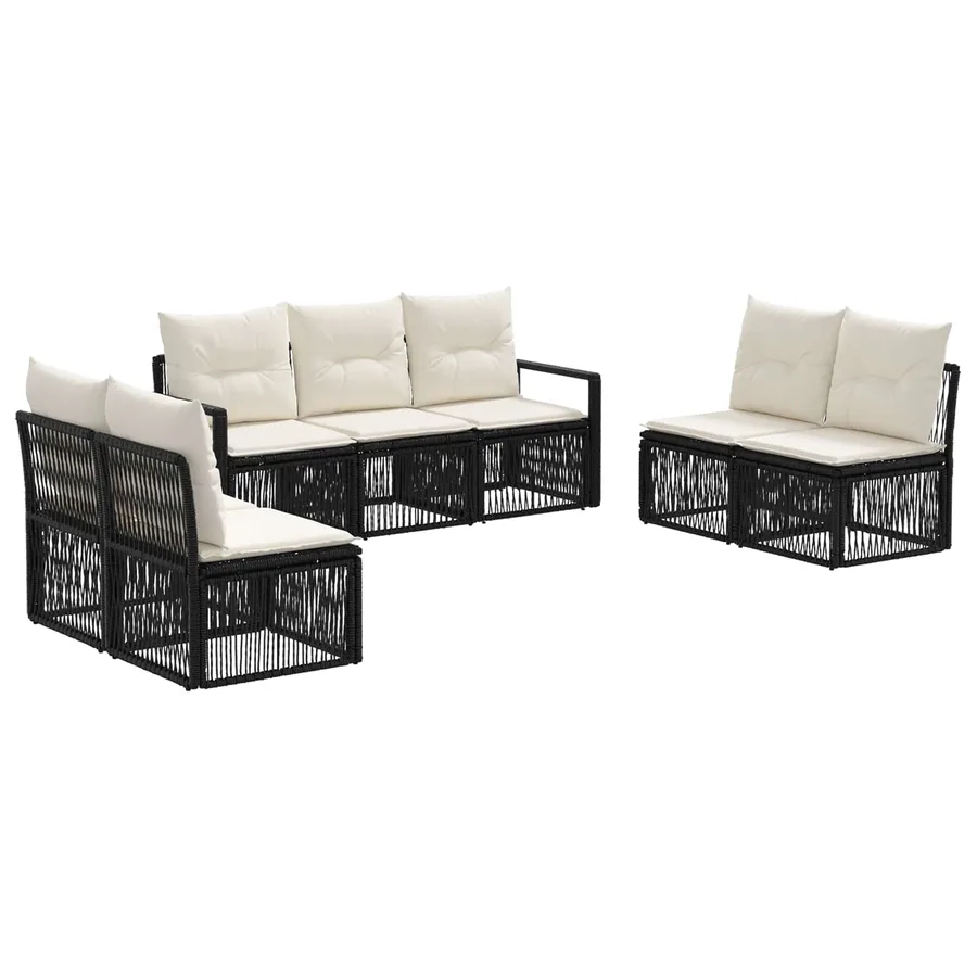 Ensemble de canapé de jardin 7 pcs Noir polyrotin - 2
