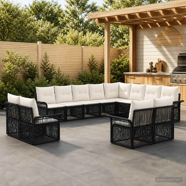 Ensemble de canapé de jardin 12 pcs Noir et blanc crème