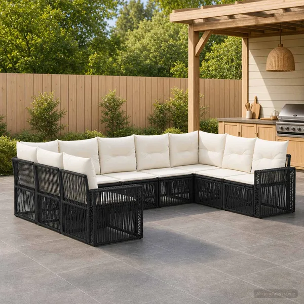 Ensemble de canapé de jardin 9 pcs Noir et blanc crème