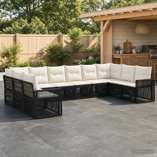 Ensemble de canapé de jardin 10 pcs Noir et blanc crème