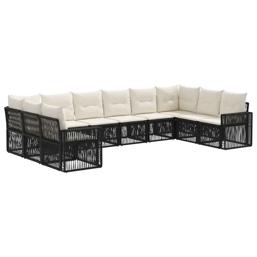 Ensemble de canapé de jardin 10 pcs Noir et blanc crème - 2