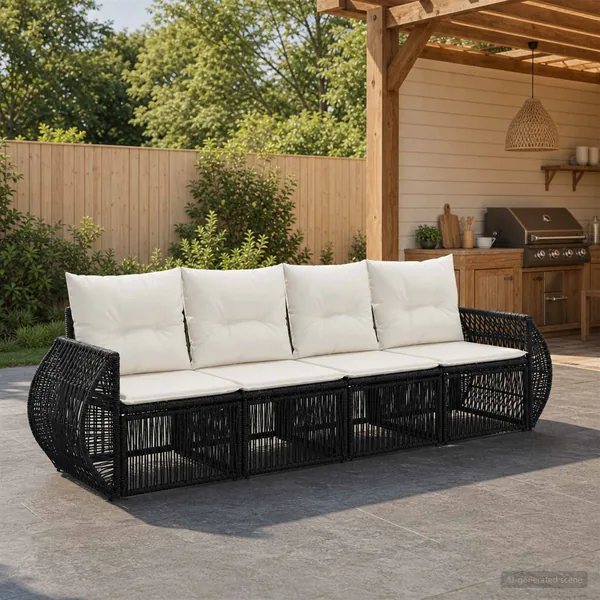 Ensemble de canapé de jardin 4 pcs Noir et blanc crème
