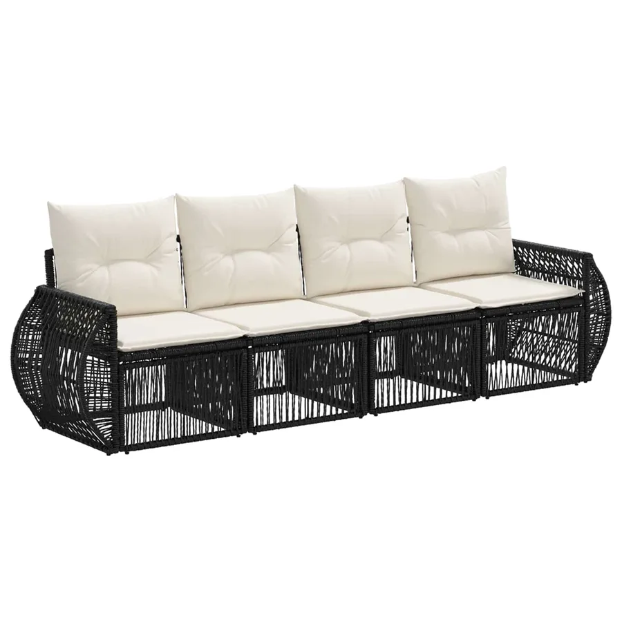 Ensemble de canapé de jardin 4 pcs Noir et blanc crème - 2