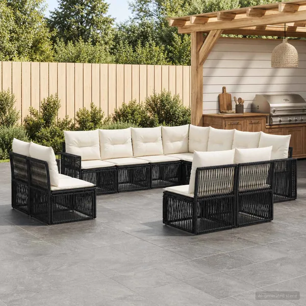 Ensemble de canapé de jardin 11 pcs Noir et blanc crème