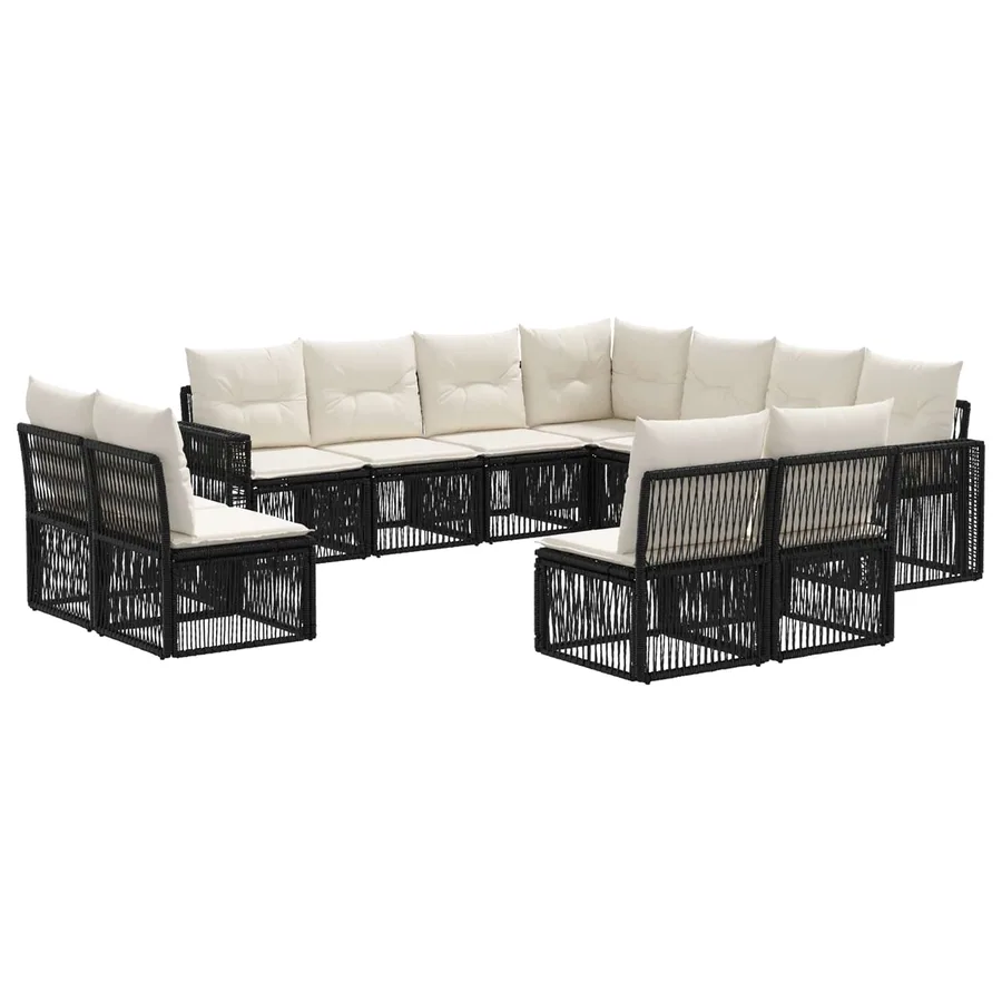 Ensemble de canapé de jardin 11 pcs Noir et blanc crème - 2