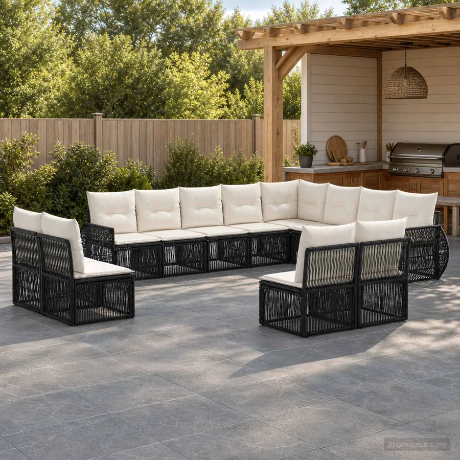 Ensemble de canapé de jardin 12 pcs Noir et blanc crème