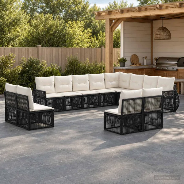 Ensemble de canapé de jardin 12 pcs Noir et blanc crème