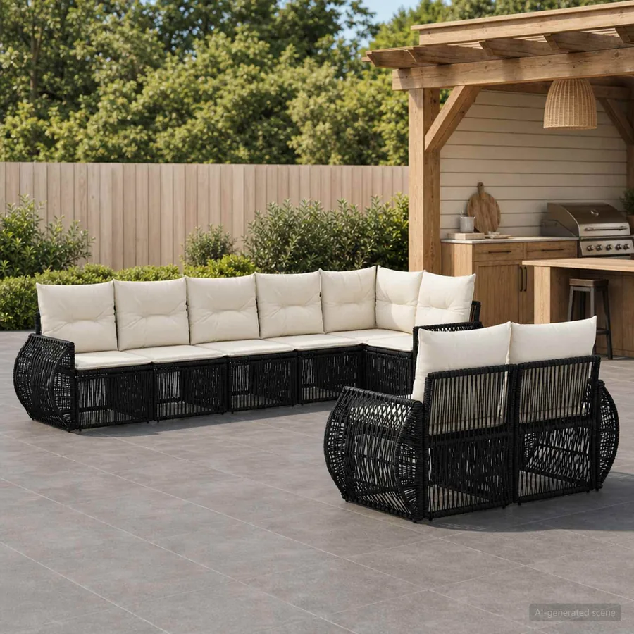 Ensemble de canapé de jardin 8 pcs Noir et blanc crème